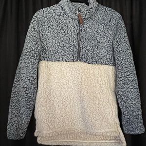 Sherpa White and Blue 1/4 Zip-Up Pullover Sweater